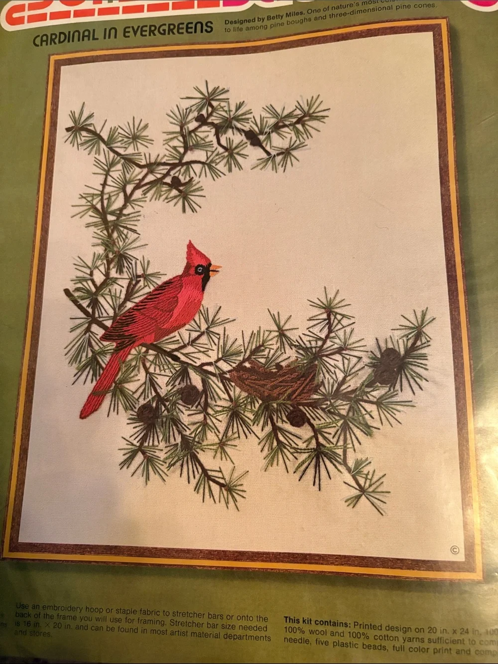 NWT Sunset Stitchery Cardinal in Evergreens Embroidery Kit